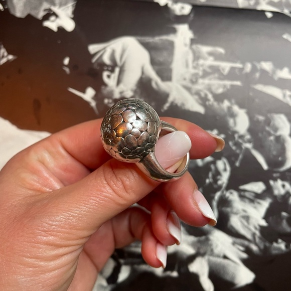 Unique Vintage Sterling Silver 925 Ring With Raised Textured Ball Size 7 - Picture 9 of 13